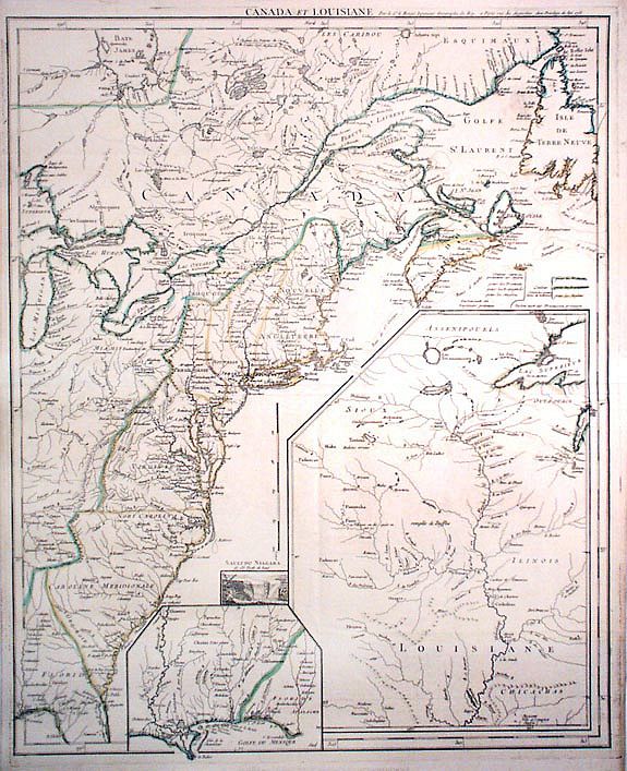 LE ROUGE, George Louis , The East Coast of America with inset maps of the Upper Mississippi and Louisiana & Florida: Canada et Louisiane , antique map, old maps