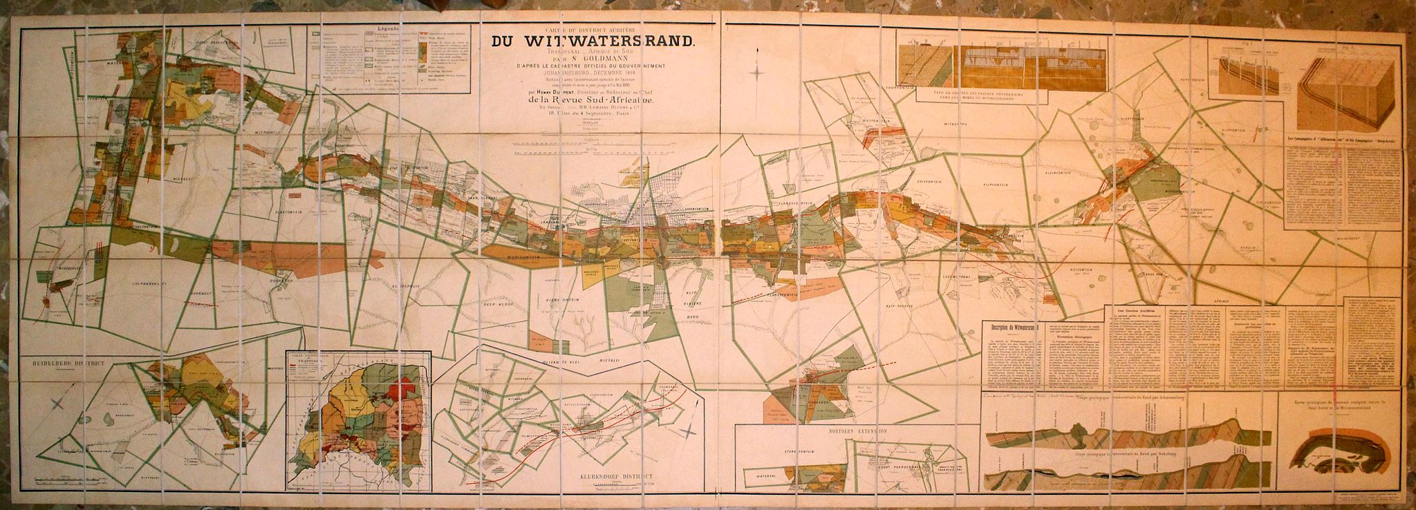 Carte du District Aurifere du Witwatersrand Transvaal (Afrique du Sud) par S. Goldmann d'apres le Cadastre Officiel du Gouvernement