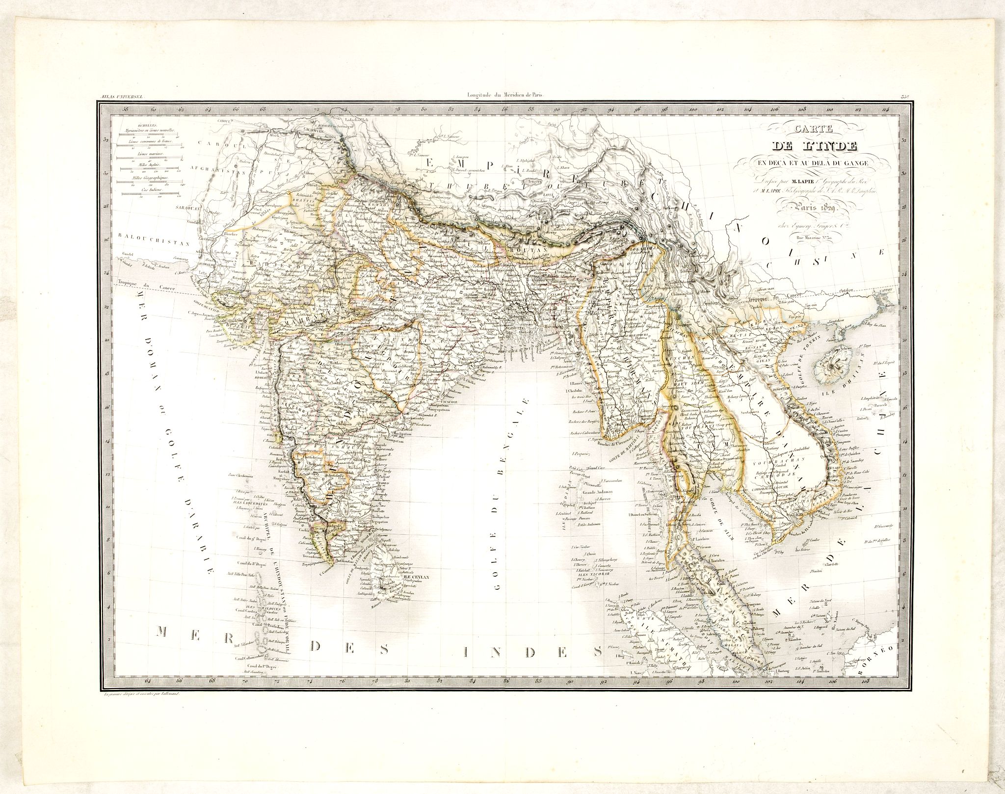 Carte de l'Inde en dea et au-del du Gange . . .