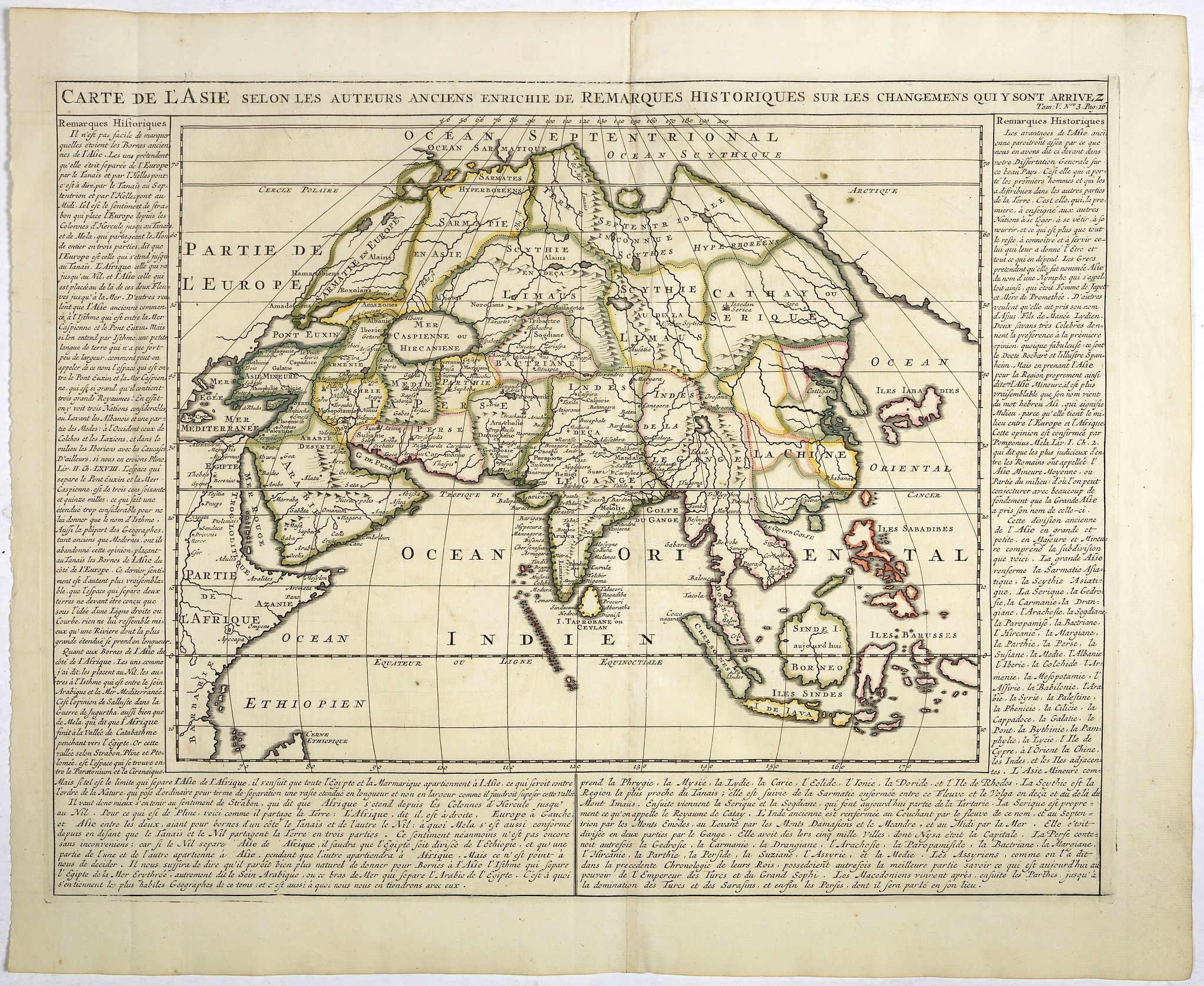Carte de l'Asie selon les auteurs anciens enrichie de remarques historiques sur les changements qui y sont arrivez