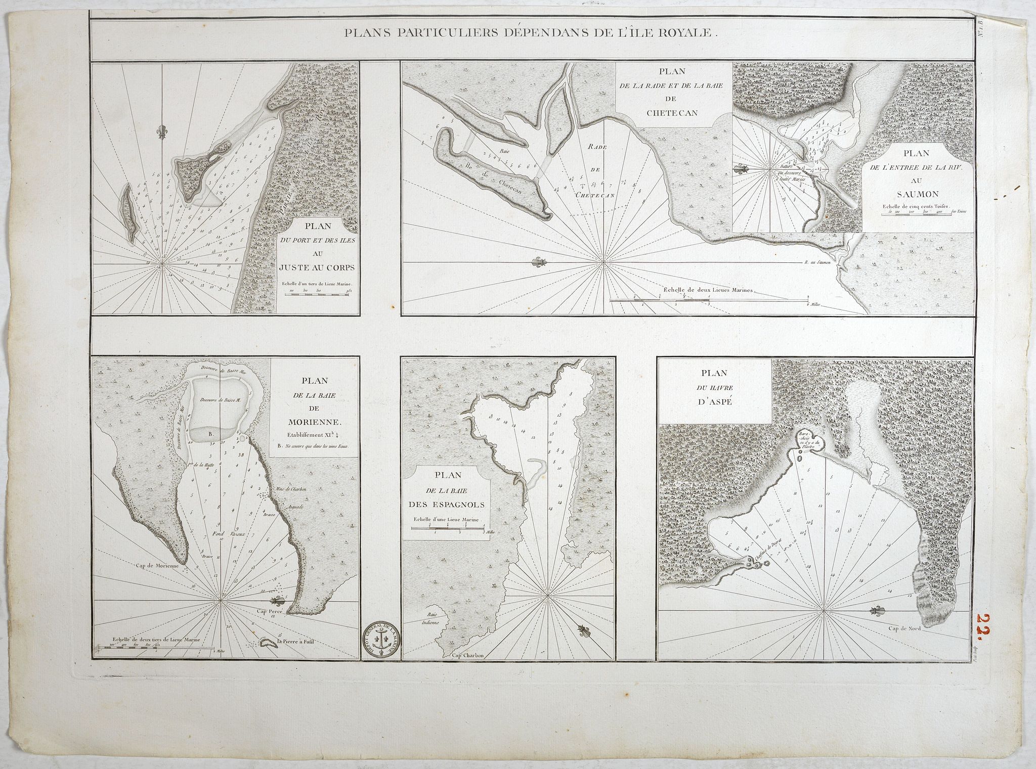 Plans Particuliers dpendans de l'Isle-Royale. . . [5 inset charts on one sheet]