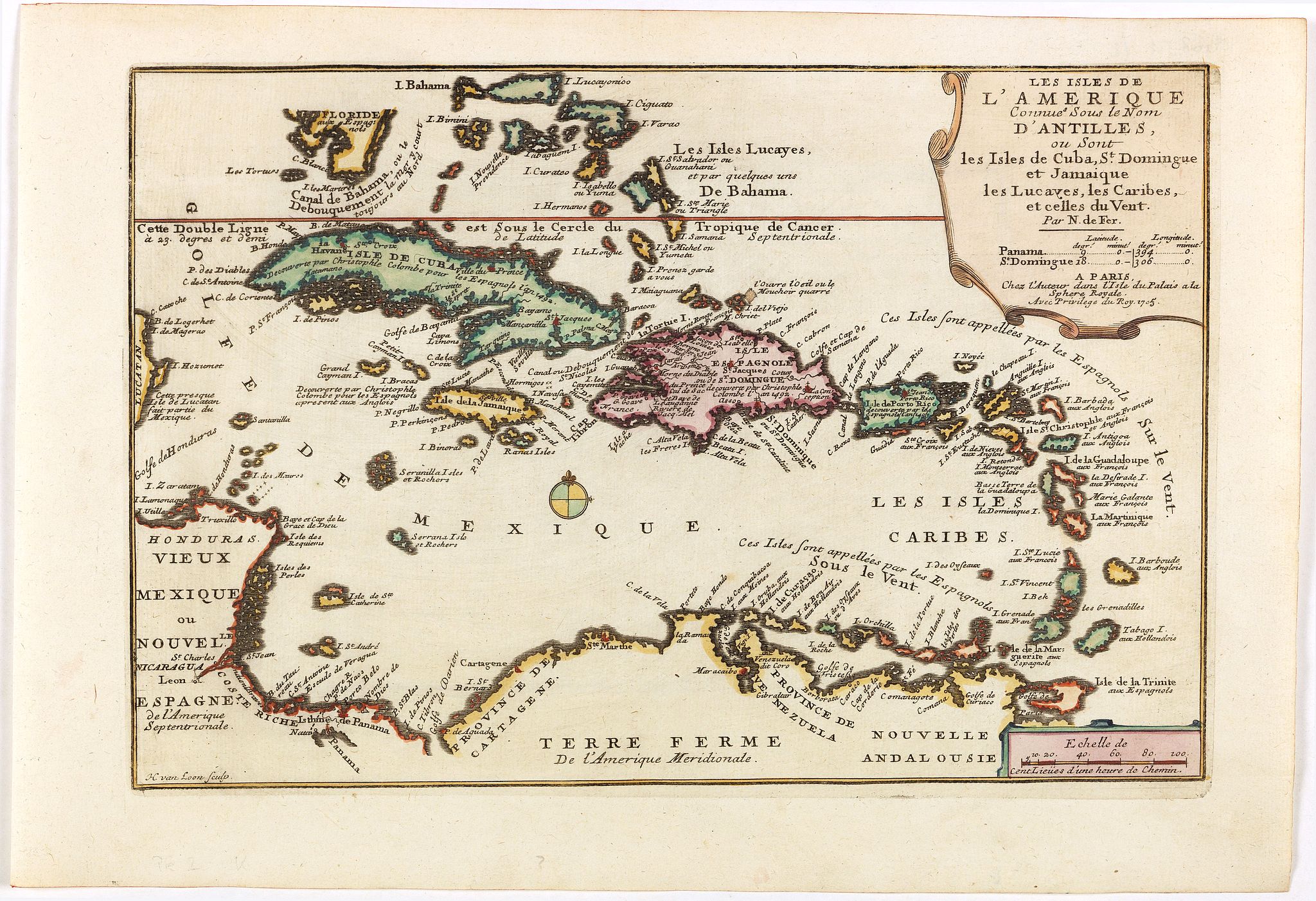 Les Isles de l'Amerique Connues sous le Nom d'Antilles, ou sont les Isles de Cuba, St Domingue et Jamaique les Lucayes, les Caribes et celles du Vent