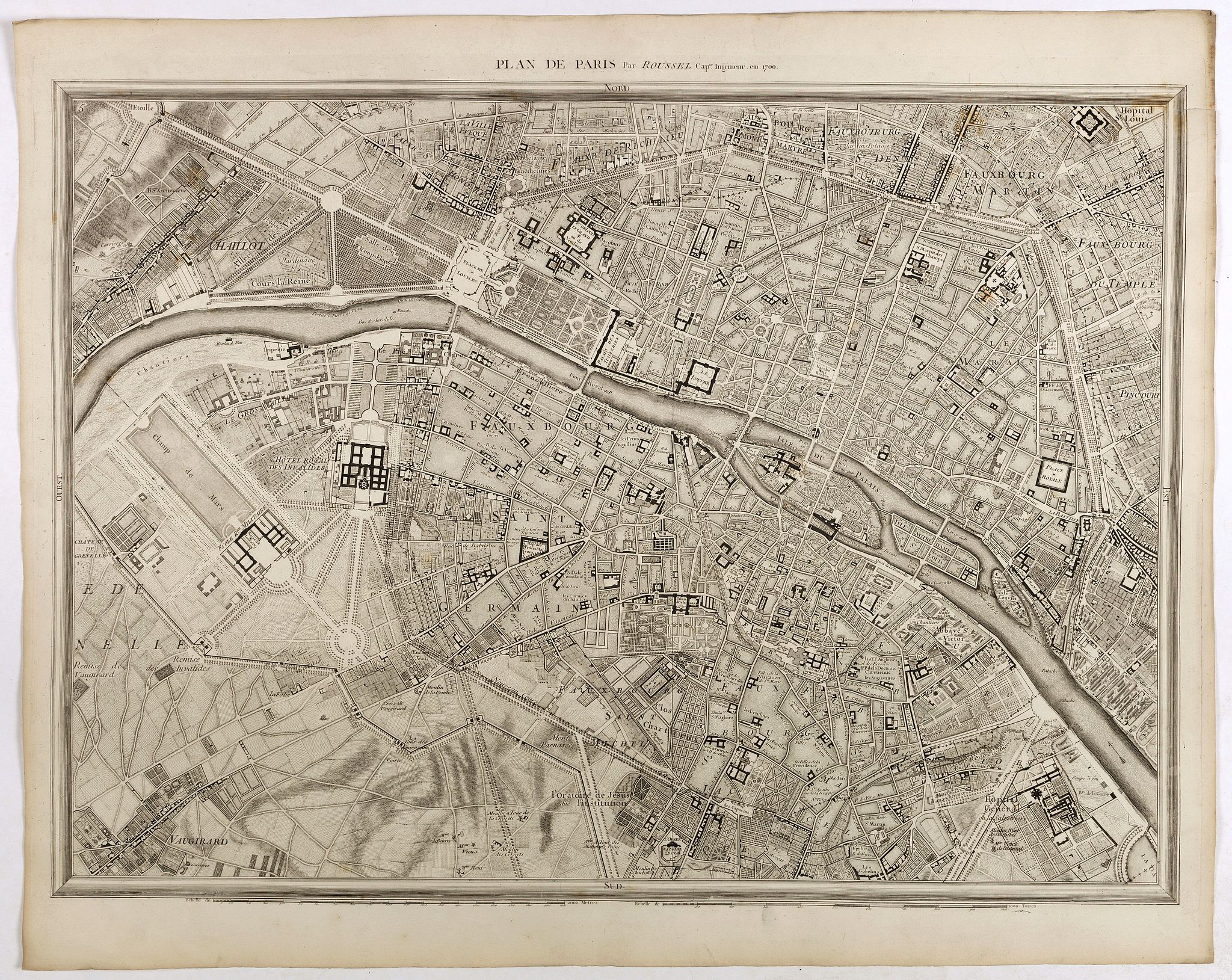 Plan de Paris Par Roussel Caqpt. Ingnieur en 1700.