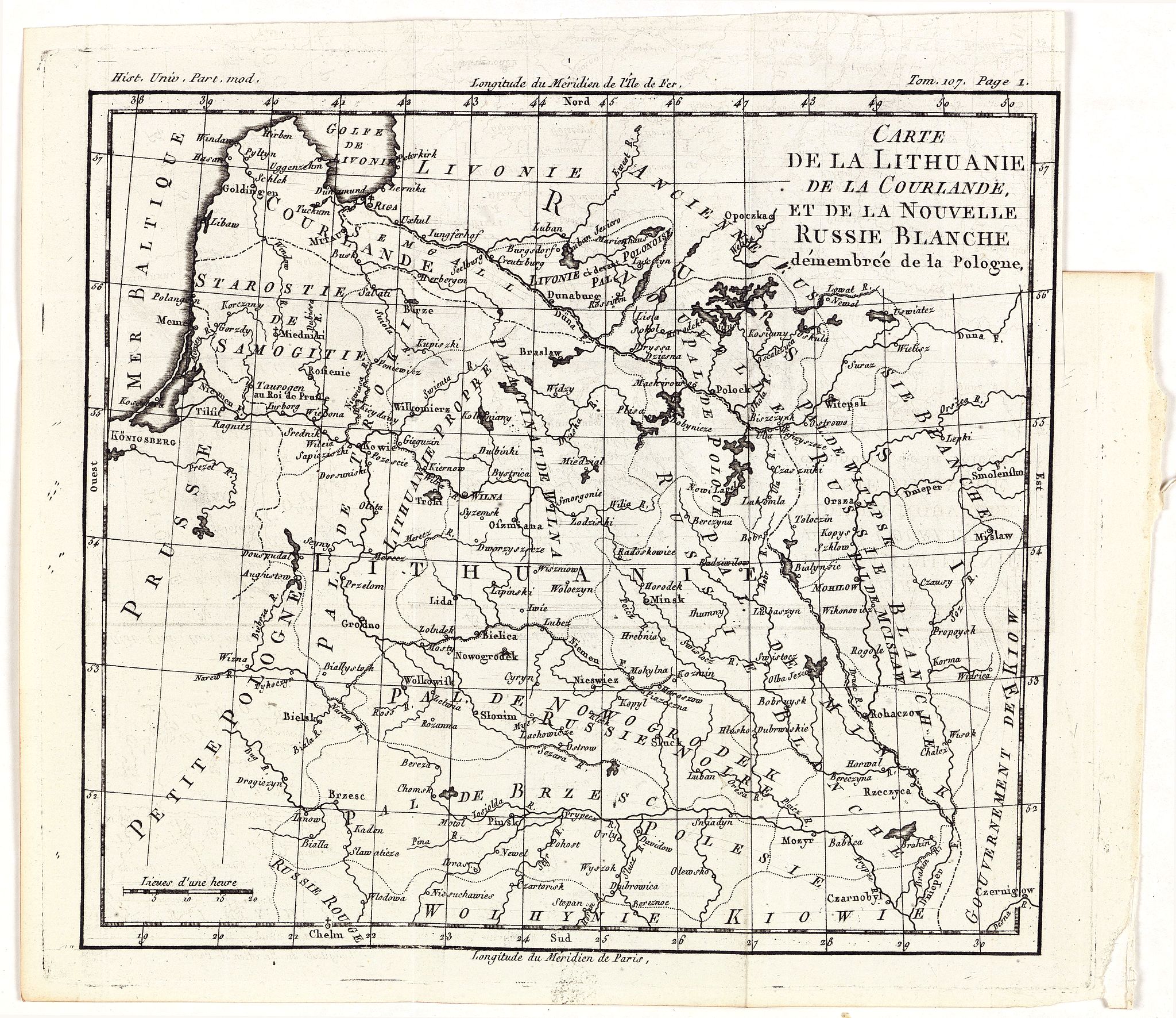 Carte de la Lithuanie de la Courlande, et de la Nouvelle Russie Blanche demembree de la Pologne