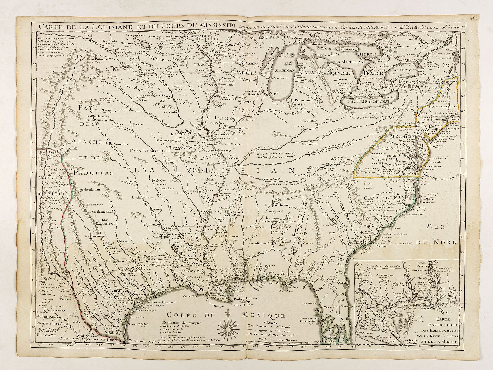 Carte de la Louisiane et du cours du Mississipi
