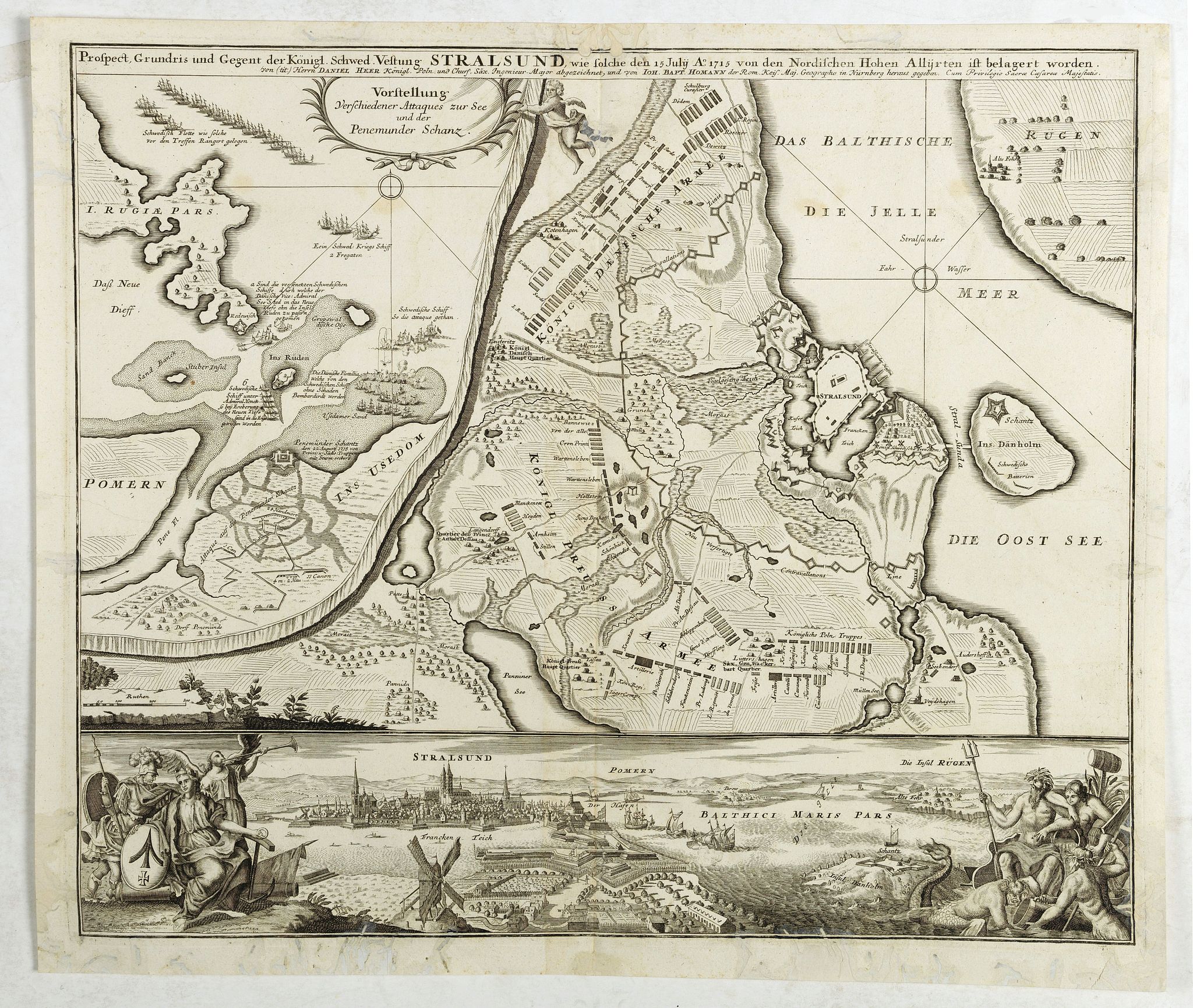 Prospect, Grundris und Gegent der Knigl. Schwed. Vestung Stralsund wie solche den 15 July 1715 von den Nordischen Hohen. . .