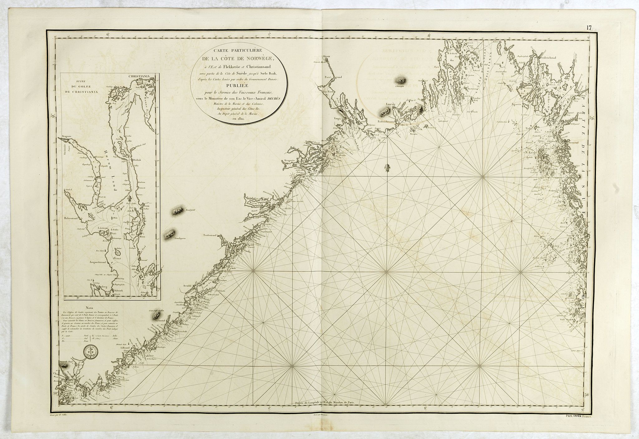 Carte particulire de la cte de Norwge,  l'est de Flekkere et Christiansand, avec partie de la cte de Sude jusqu'. . .