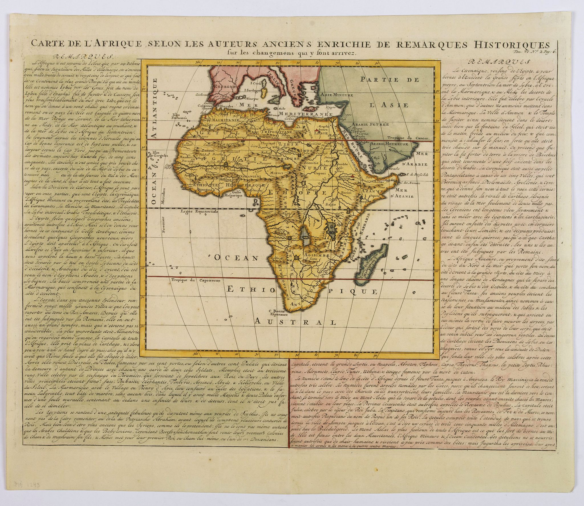 Carte de L'Afrique selon les auteurs Ancienne enrichie de remarques historiques. . .