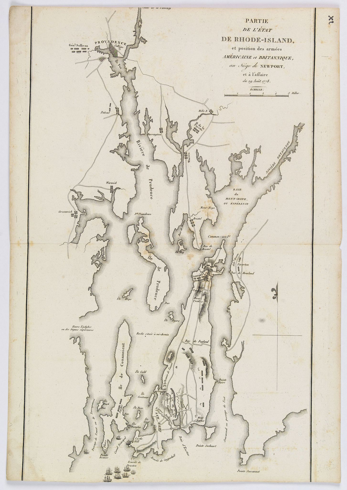 Partie de l'Etat de Rhode-Island, et Position des Armees Americaine et Britannique, au Siege de Newport, et a l'Affaire du 29 Aout 1778
