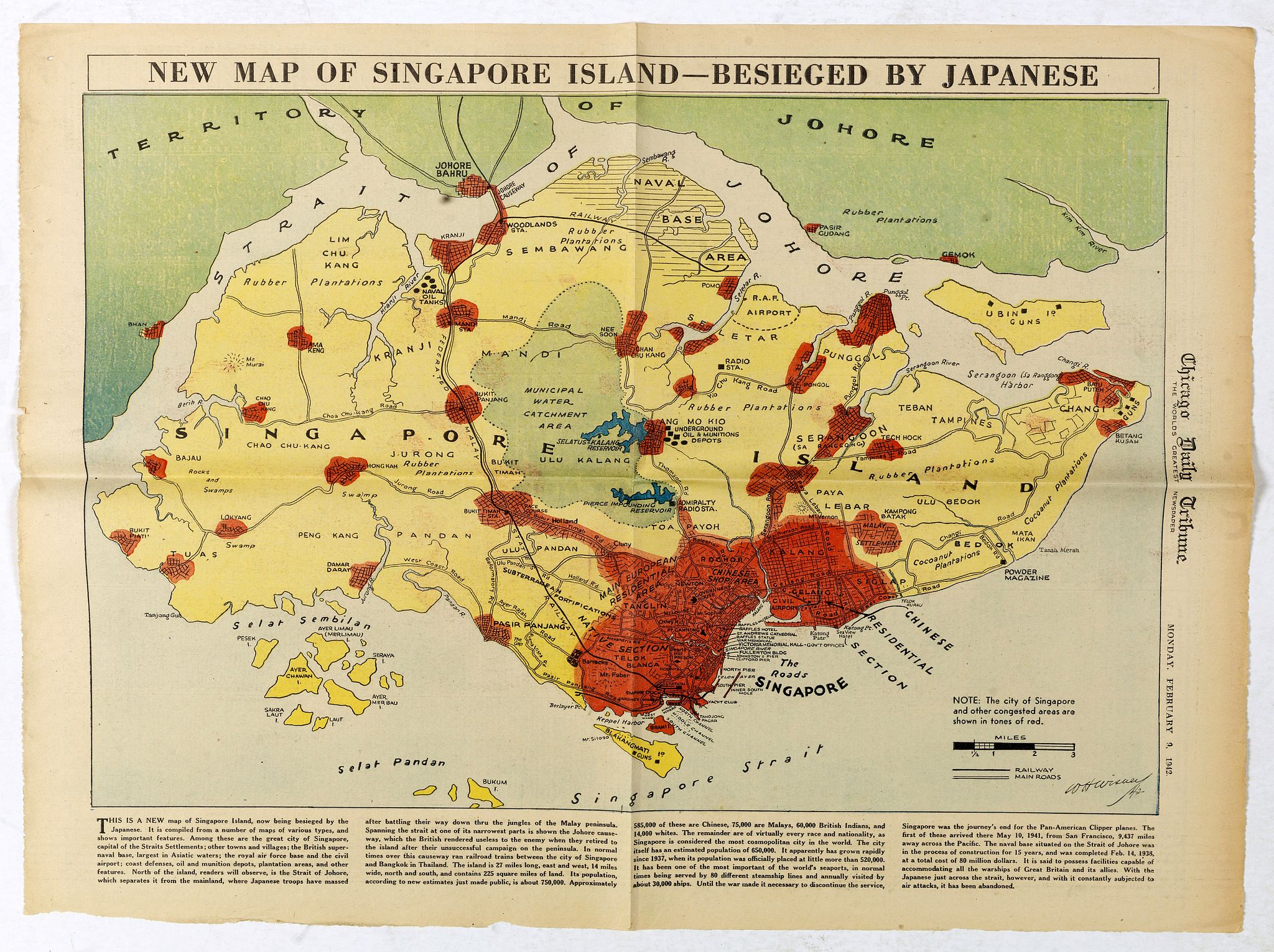 New Map of Singapore Island - Besieged by Japanese