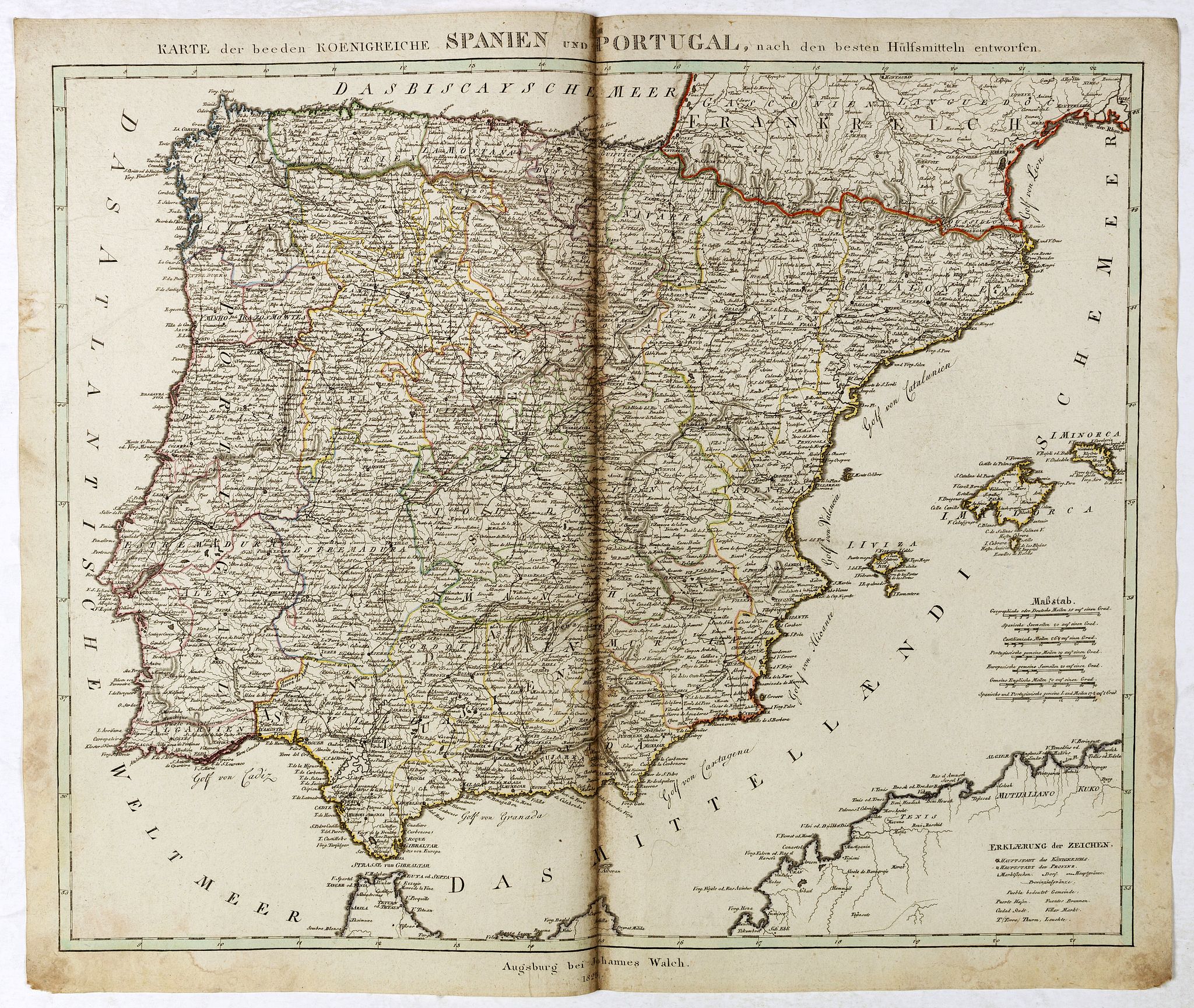 Karte der beeden koenidreiche Spanien und Portugal