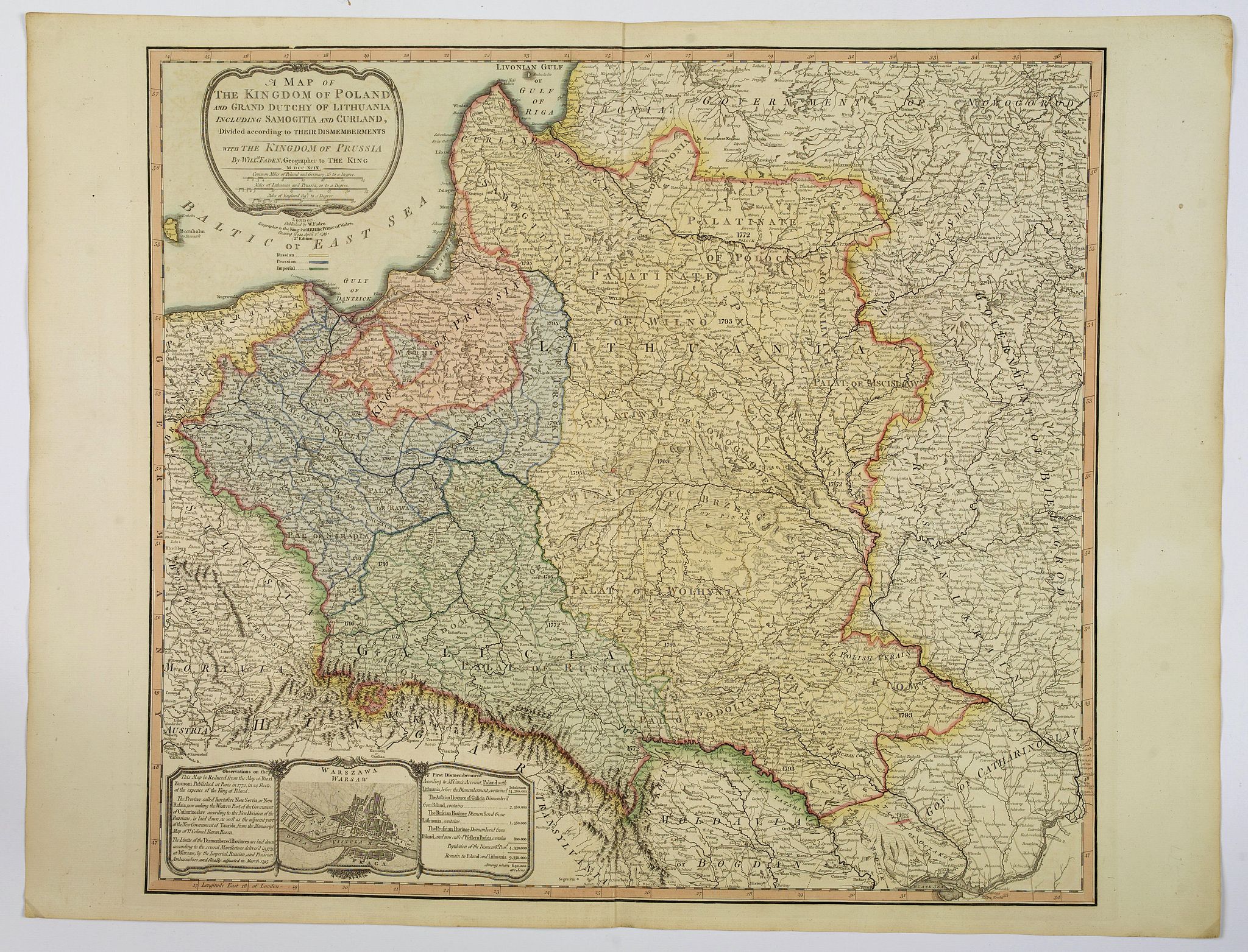 A Map of The Kingdom of Poland and Grand Dutchy of Lithuania including Samogitia and Curland, divided into their Dismemberments. . .