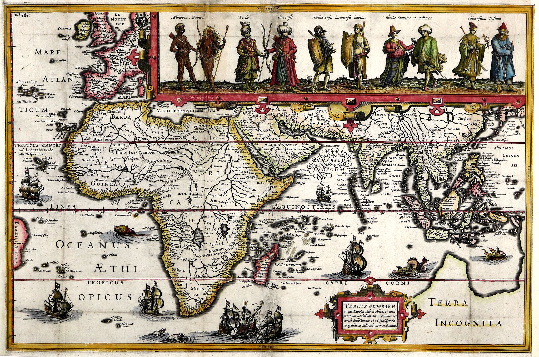 Tabula Geograph in qua Europa, Africa, Asiaq. et Circumiacentium Insularum Ora Maritima Accurata Describuntur 