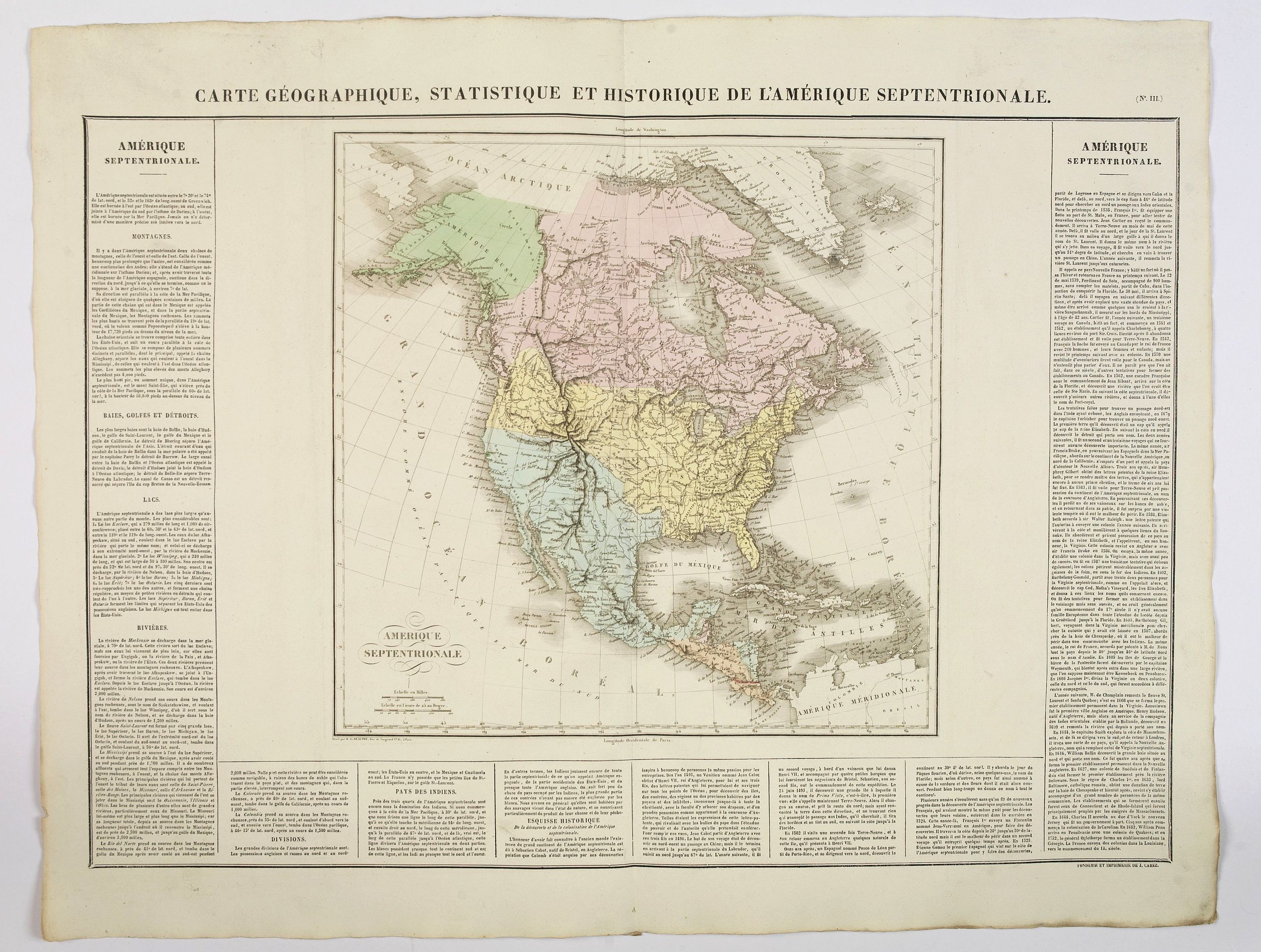Carte Gographique, Statistique et Historique L'Amerique Septentrionale
