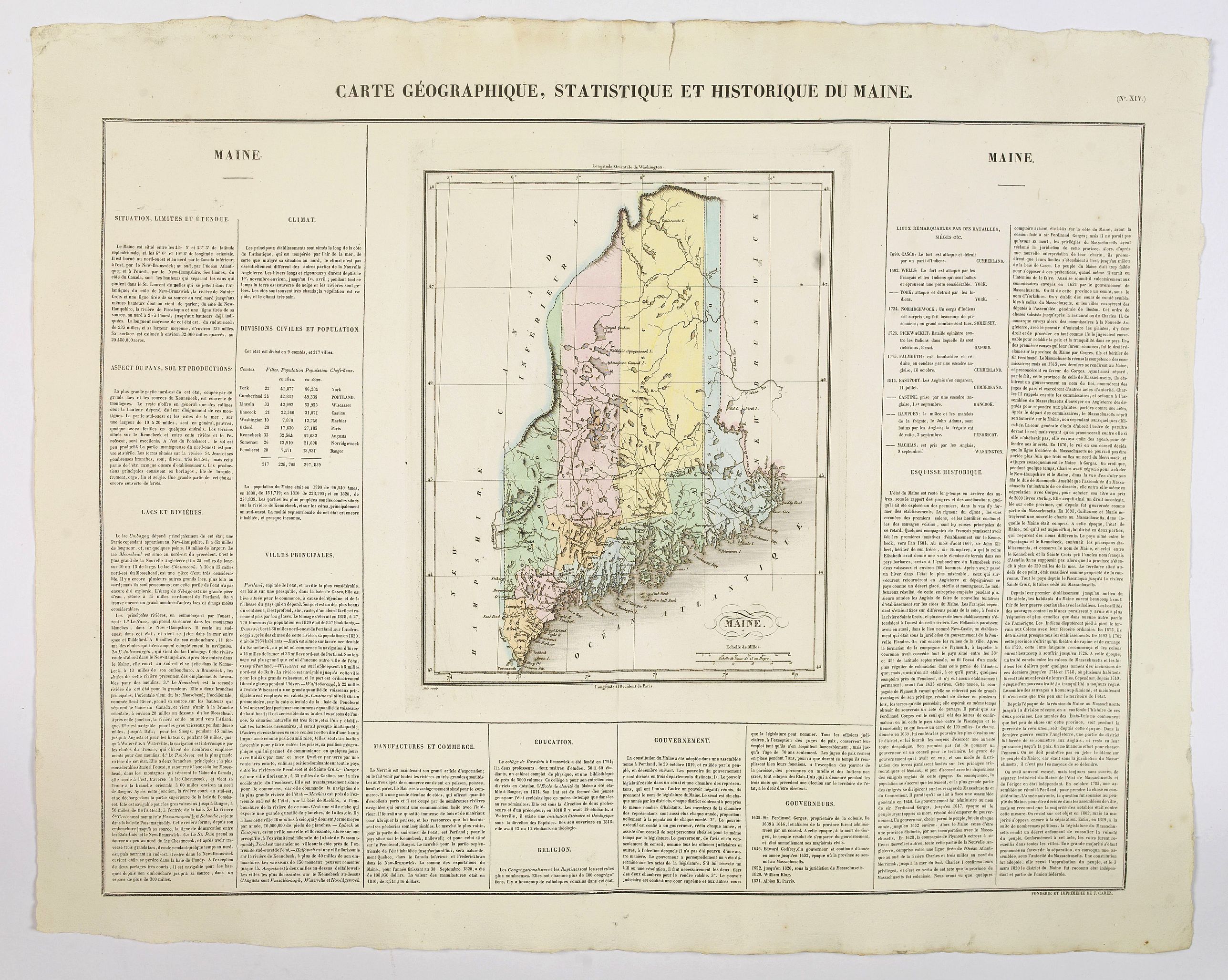 Carte Geographique, Statistique et Historique du Maine