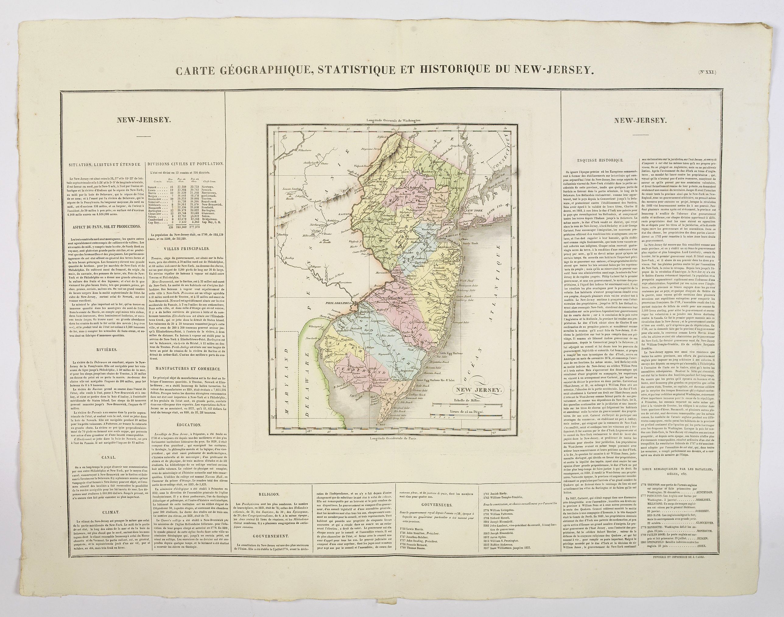 Carte Gographique, Statistique et Historique du New-Jersey