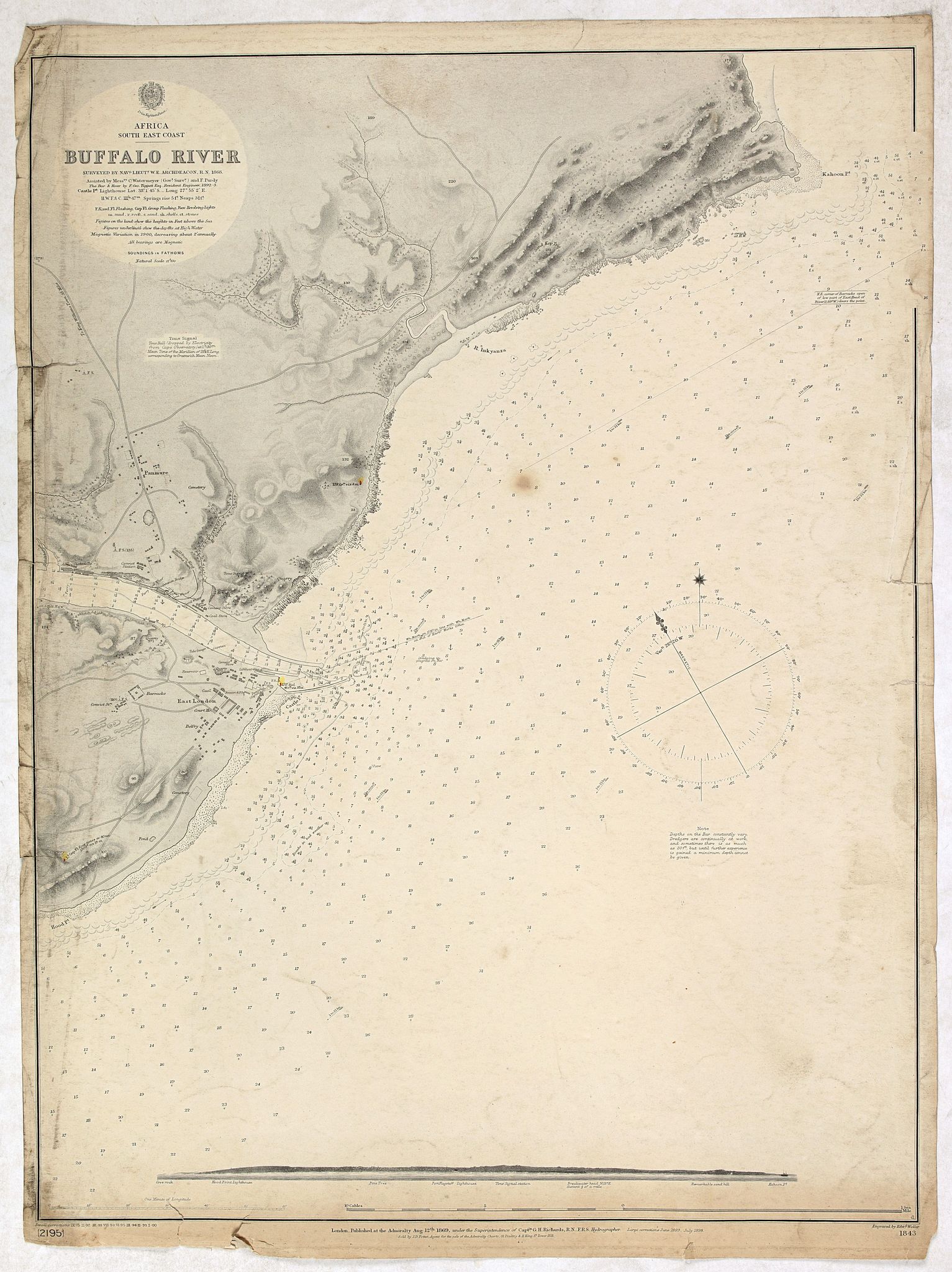 	Africa east coast Buffalo River Surveyed by Nav.g Lieut.t W. E. Archdeacon, R.N., 1868. . .