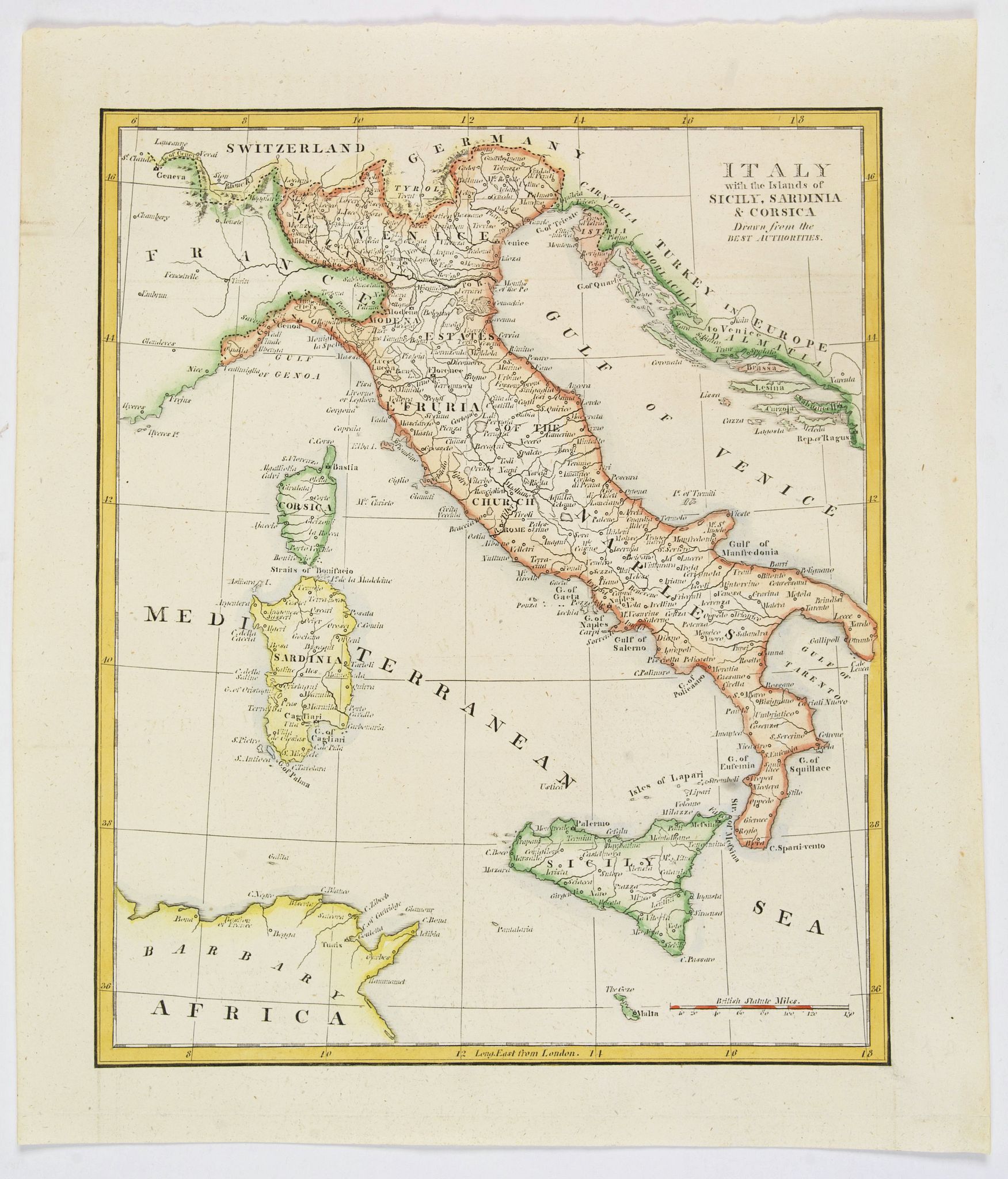 Italy with the Islands of Sicily, Sardinia & Corsica Drawn from the Best Authorities