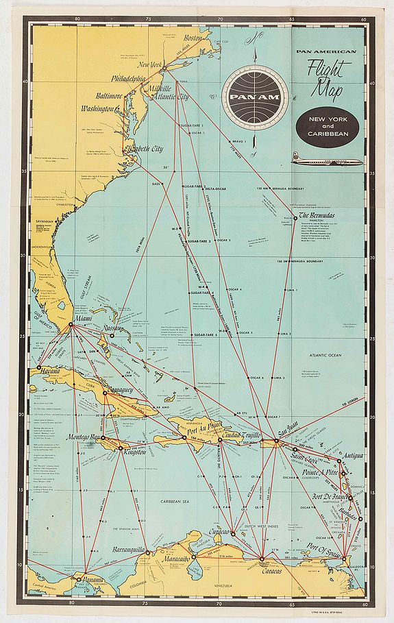 Pan American Flight Map - Mexico & Central America.