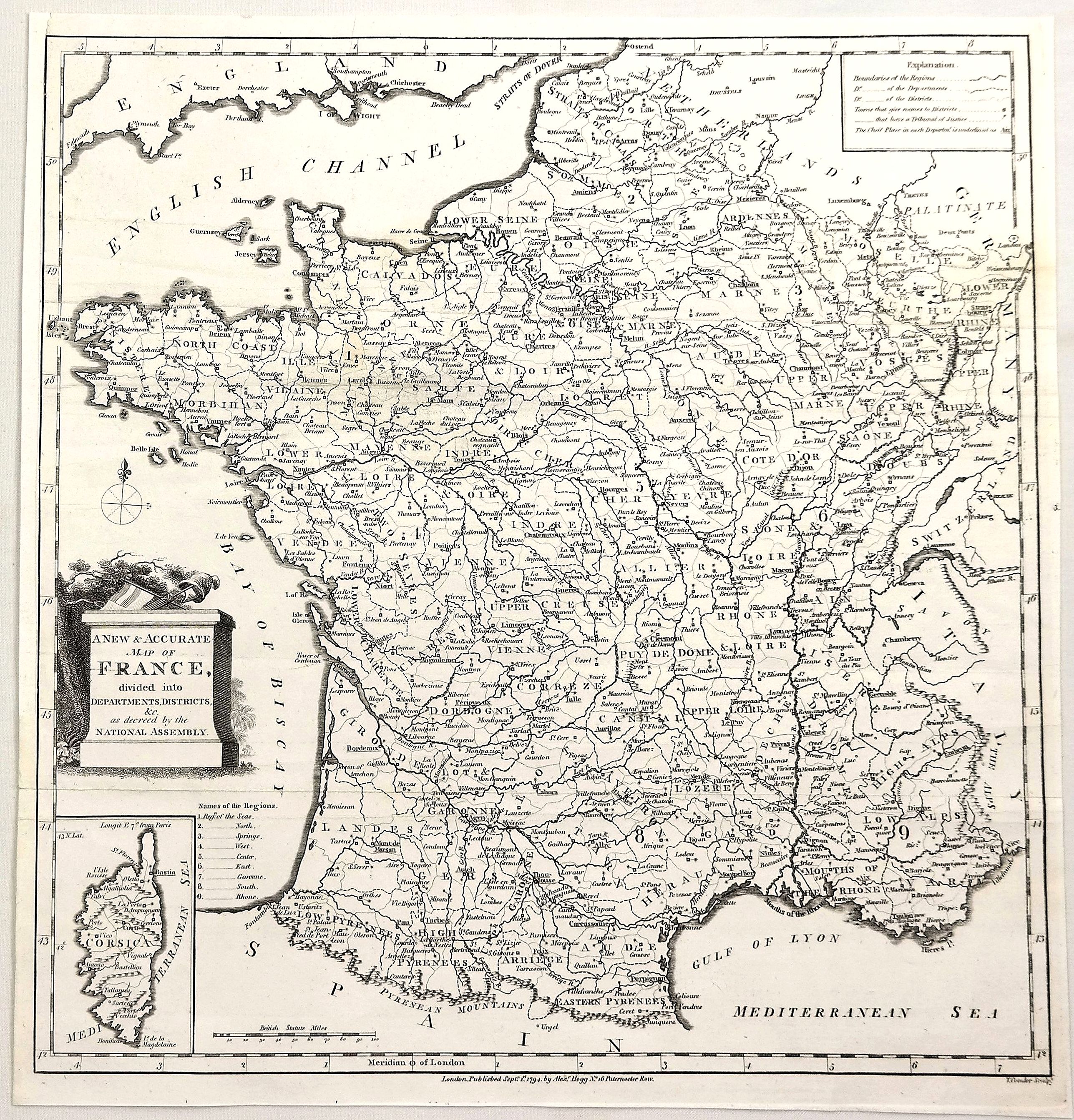A New & Accurate Map of France, Divided Into Departments, Districts &c. as Decreed by the National Assembly