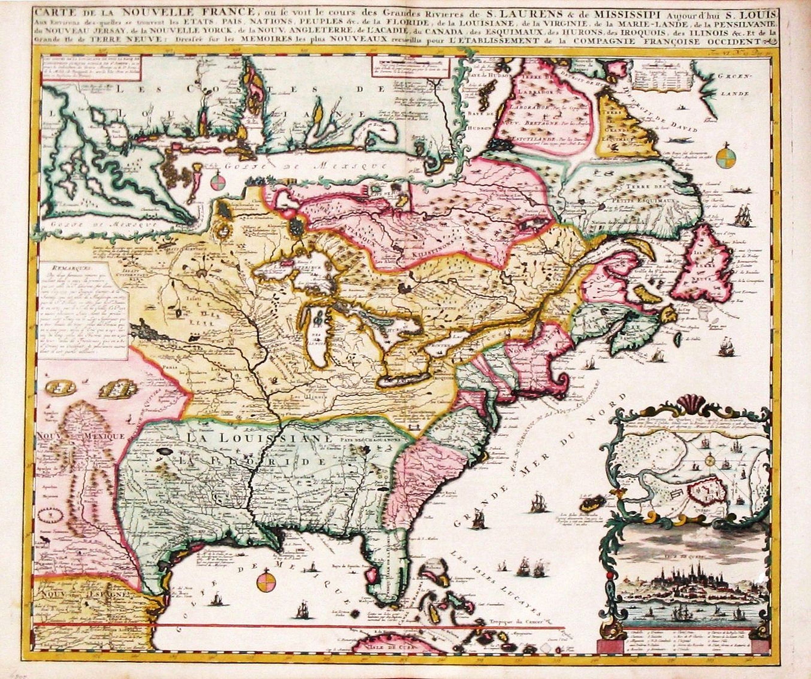 Carte de la Nouvelle France, ou se voit le cours des Grandes Rivieres de S. Laurens & de Mississipi