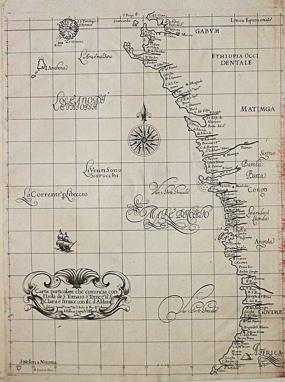 Carte particolare che comincia con l'Isole di S. Tomasso o Tome e c. d' S. Clara e finisce con il. c. d'Aldeas