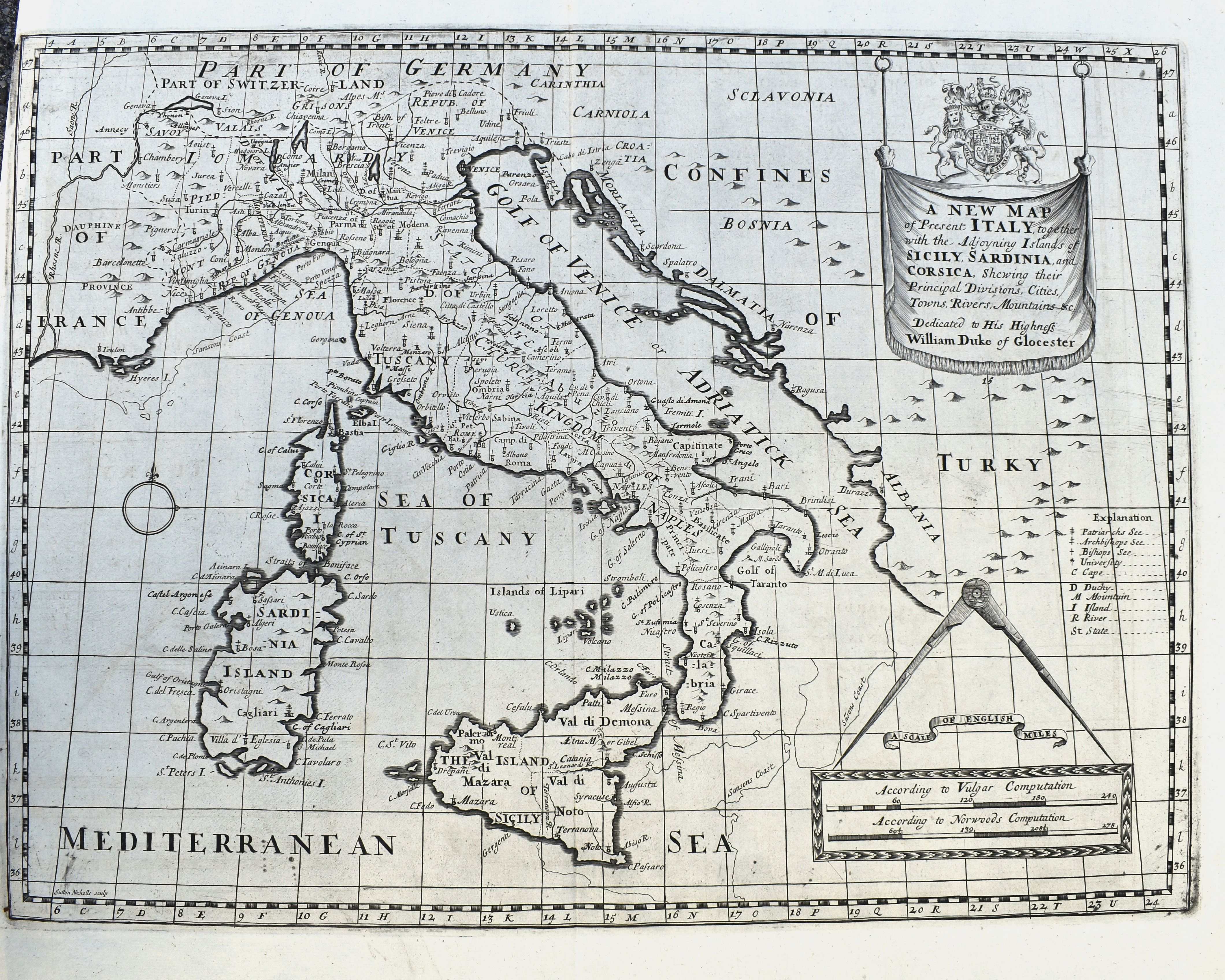 A New Map of Present Italy, together with the Adjoining Islands of Sicily, Sardinia, and Corsica. . .