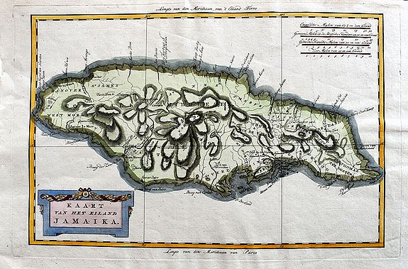 Kaart van het eiland Jamaika.