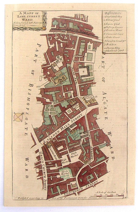 A Mapp of Lime Street Ward, Taken from ye Last Surveys & Corrected