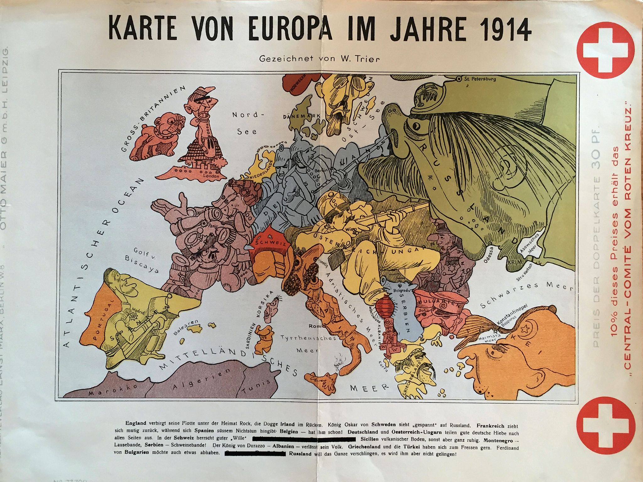 Karte von Europa im Jahre 1914. - Old map by TRIER, W.