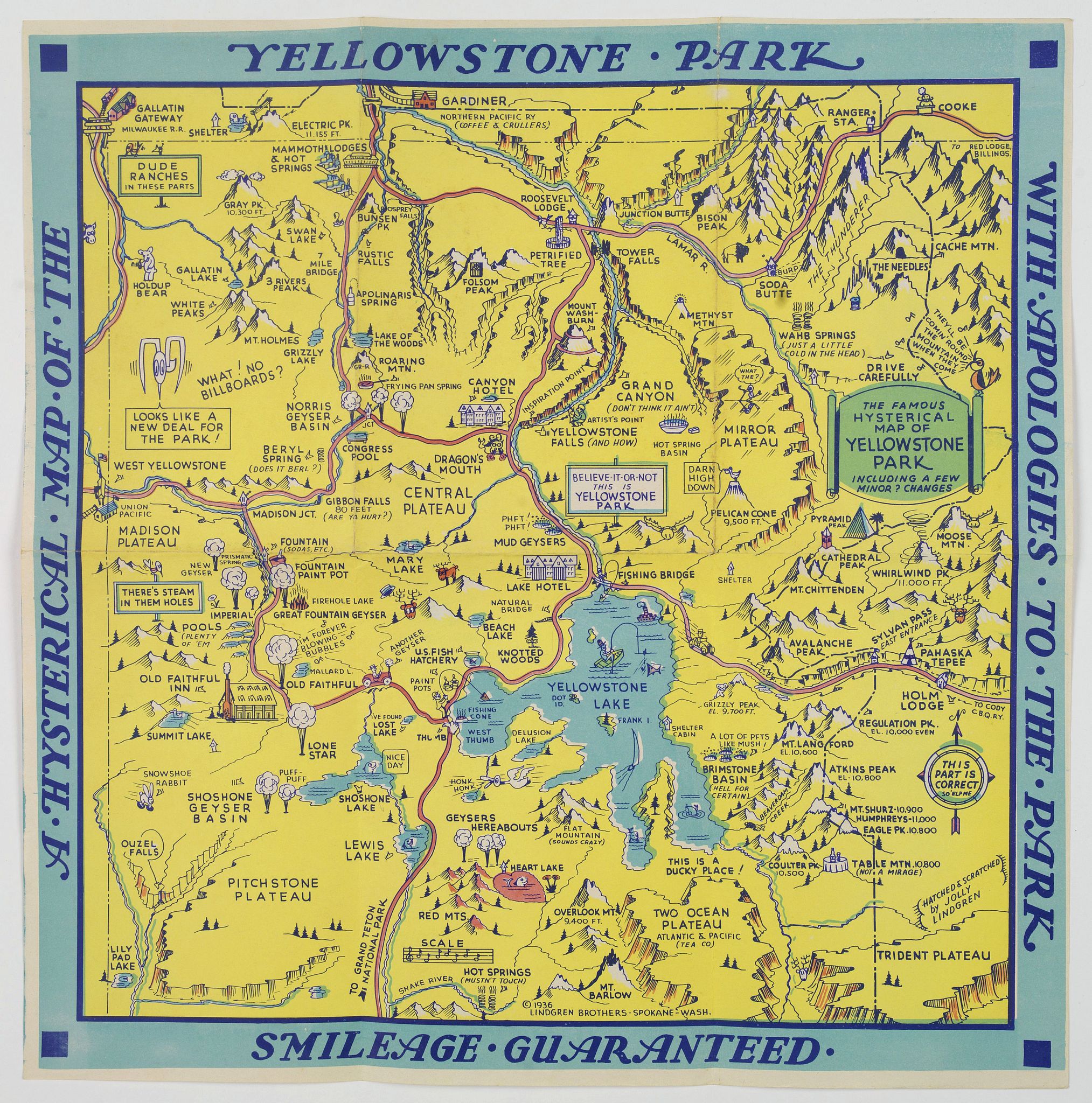 Yellowstone National Park 1936 Hysterical Illustrated Map Poster – Vintage Style 20x30