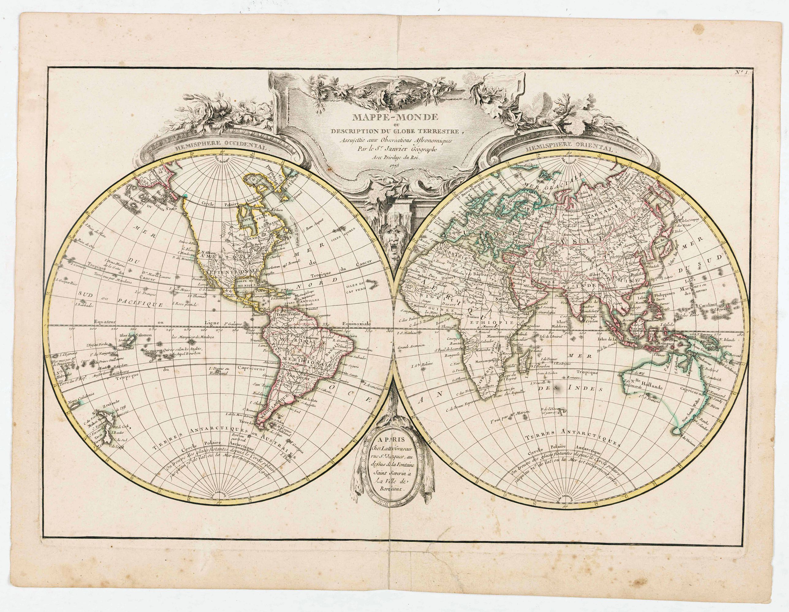 Mappe-Monde ou Description du Globe Terrestre.. - Old map by LATTRÉ ...