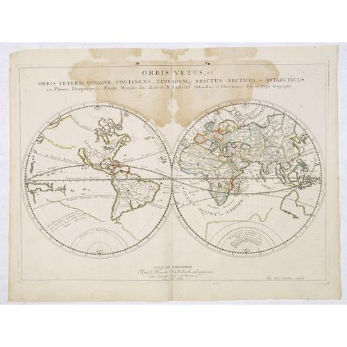 Old map image download for Orbis Vetus, et Orbis Veteris, utraque Continens, Terrarumq Tractus Arcticus, et Antarcticus ex Platone, Theopompo sive Aehano, Manilio . . . MDCLVII