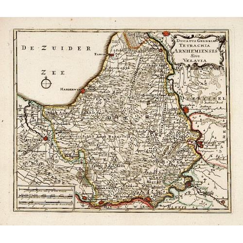 Old map image download for Ducatus Geldria Te Trachia Arnhemiensis Sive Velavia.