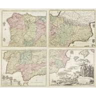 Old, Antique map image download for Theatre de la Guerre en Espange et en Portugal. . . Presenté à Philippe V Roy d'Espagne, et de Indes. . . [four sheets]
