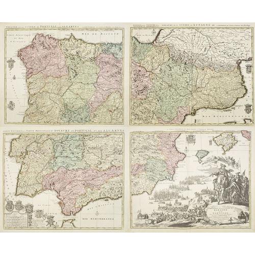 Old map image download for Theatre de la Guerre en Espange et en Portugal. . . Presenté à Philippe V Roy d'Espagne, et de Indes. . . [four sheets]
