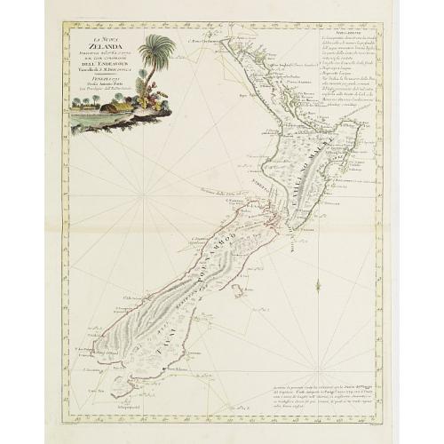 Old map image download for La Nuova Zelanda tracorsa nel 1769 e 1770 dal Cook commandante dell' Endeavour Vascello di S.M.Britannica.