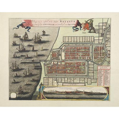 Old map image download for Afbeldinge van het casteel en de stadt Batavia. . .