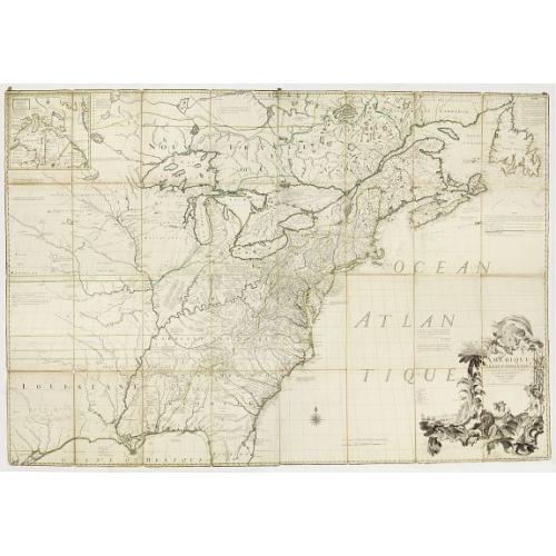 Old map image download for Amerique Septentrionale avec les Routes, Distances en miles, Limites et Etablissements François et Anglois Par le Docteur Mitchel Traduit de 'Anglois..