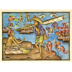 Balinees watercolor on paper, fishermen.