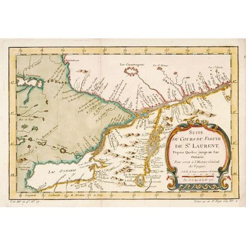 Old map image download for Suite du Cours du Fleuve de St.Laurent depuis Quebec jusqu' au Lac Ontario.