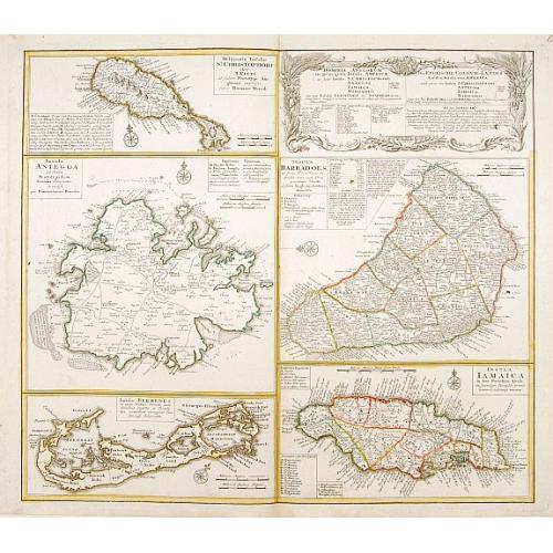 Old map image download for Dominia Anglorum in praecipuis Insulis Americae ut sunt Insula S. Christopheri, Antegoa, Iamaica, Barbados nec non Insula Bermudes vel Sommers . . .