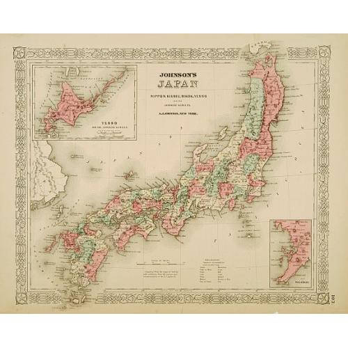 Old map image download for Johnson's Japan Nippon, Kiusiu, Sikok, Yesso. . .