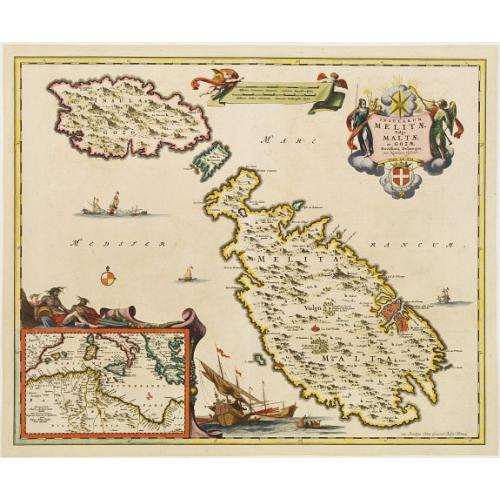 Old map image download for Insularum Melitae vulgo Maltae et Gozae. . .