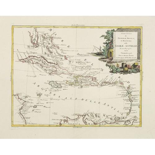 Old map image download for Stabilimenti de Francesi, Inglesi, E Spagnuoli nelle Isole Antille. . .
