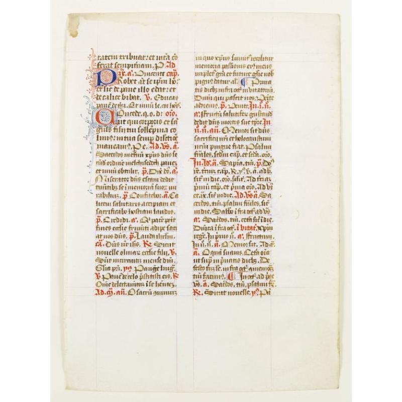 Manuscript leaf on fine vellum from a 15th.cent Breviary.