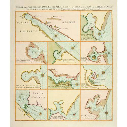 Old map image download for Carte des Principales Ports de Mer Bancs de sable &c: qui sont dans la Mer Rouge..