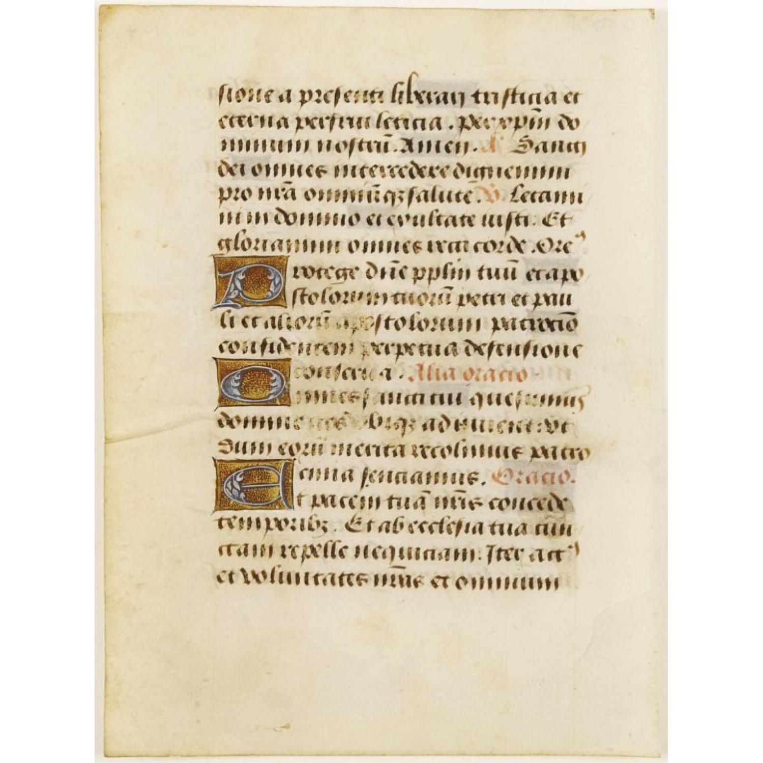 Manuscript leaf on vellum from a book of hours.
