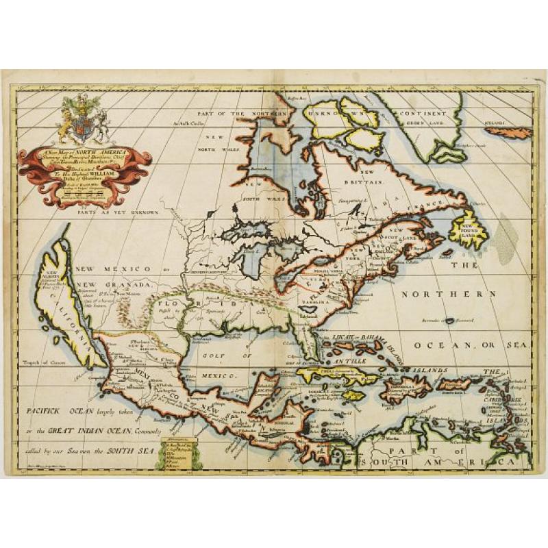 A New Map of North America Shewing its Principal Divisions, Chief Cities, Townes, Rivers, Mountains & c.