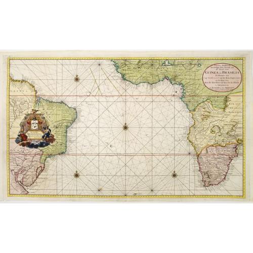 Old map image download for Nieuwe Wassende graadige Pas-kaart van de kust van Guinea en Brasilia..